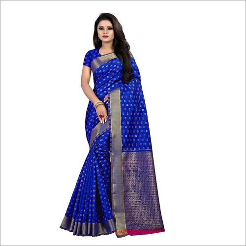 Digital Printed Cotton Saree - Colorfast & Versatile | Attractive Blue Patterns for Festivals & Occasions