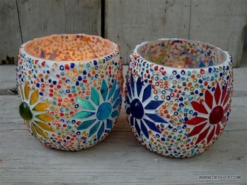 Multicolored Hand Decor Glass Candle Holder