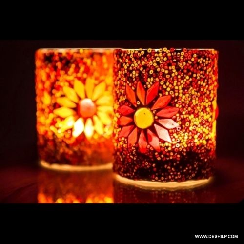 Multi Mosaic Glass Candle Holder