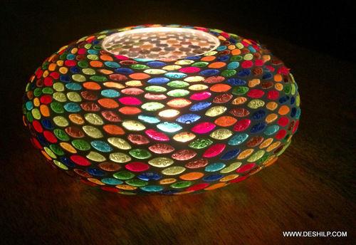 Glass Multi Mosaic Candle Holder