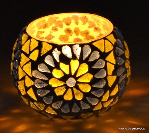 Multi Mosaic Glass Candle Holder for promotion