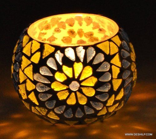 Multi Mosaic Glass Candle Holder