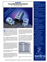 Setra USA 265 Differential Pressure Transducer Range 0- 10 Inch
