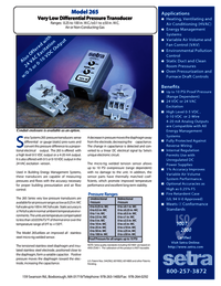 Setra USA 265 Differential Pressure Transducer Range 0- 0.5 Inch