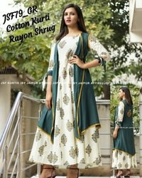 designer cotton kurti with rayon shrug