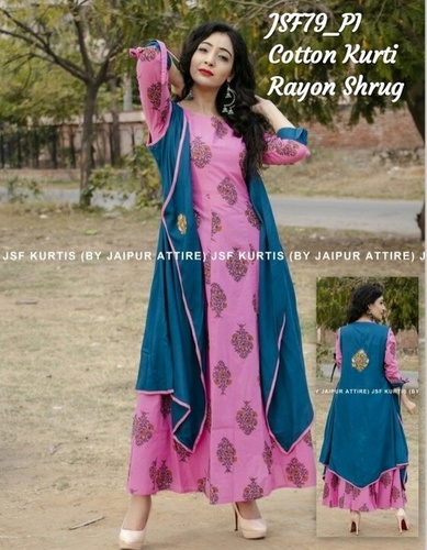 Designer cotton kurti with rayon shrug