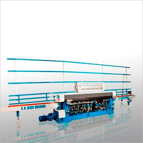 Blue Vertical Straight Line Glass Edging Machine With Cup Wheel