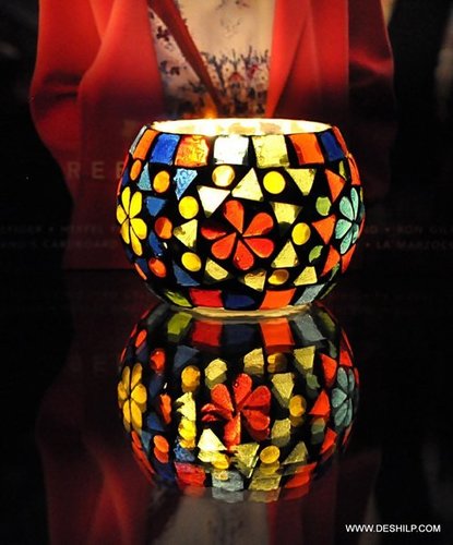Multi Mosaic Glass Dinner Table Candle
