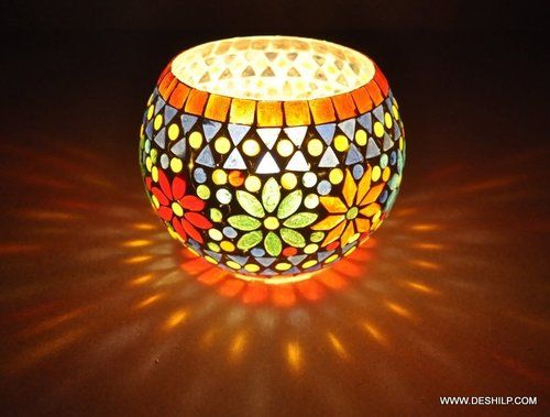 Multi Mosaic Glass Candle Holder