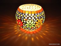 Bright Colored Multi Mosaic Glass Candle Holder - Style: Antique Imitation