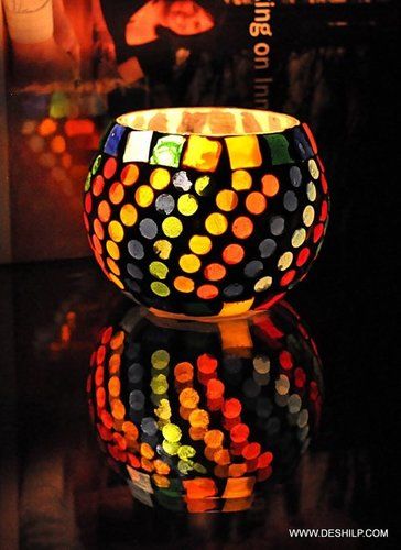 Multi Mosaic Glass Candle Holder