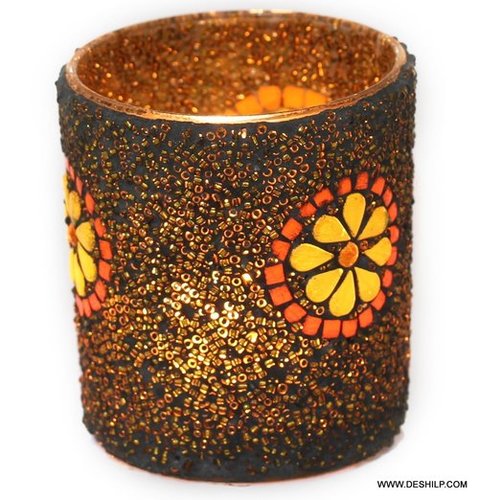 Designed Brown Gold Bronze Candle Holder For Decoration - Material: Glass