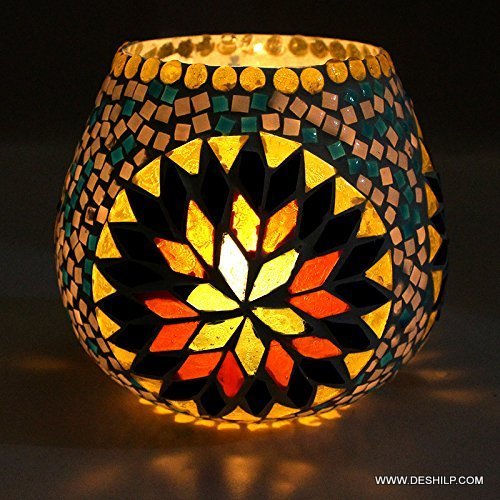 Handmade Multi Mosaic Glass Candle Holder