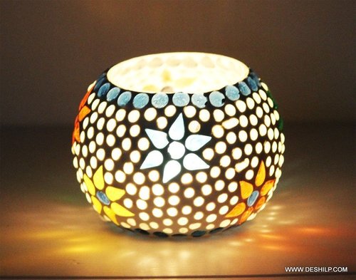 Multicolor Multi Mosaic Glass Candle Holder