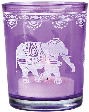 Elephant Print Glass Colorful Candle Holder