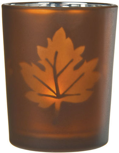 Leaf printed Brown Gold Bronze Candle Holder