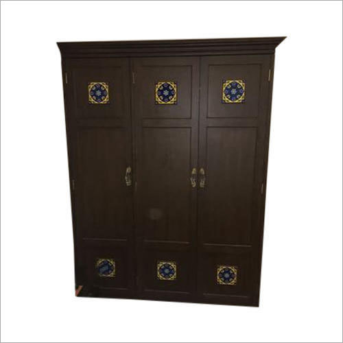 Designer Wooden Almirah - Handmade Plywood, 3 Feet Wide X 5 To 6 Feet Tall, Polished Brown Finish, Wrought Iron Accents | Indian Style, No Assembly Required