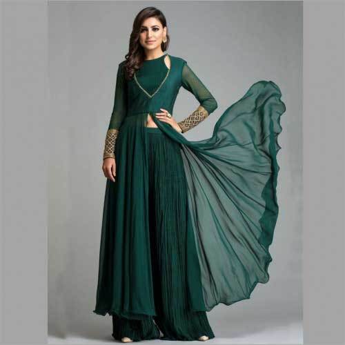 Green Color And Also Available In All Color Ladies Embroidered Tunic With Palazzo Set