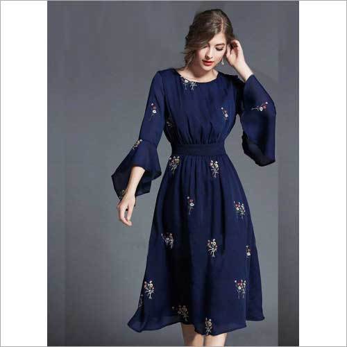 Ladies Navy Blue Embroidered Tunic