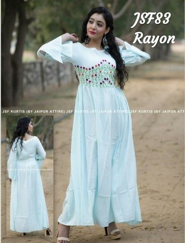 White Embroidered Rayon Kurti