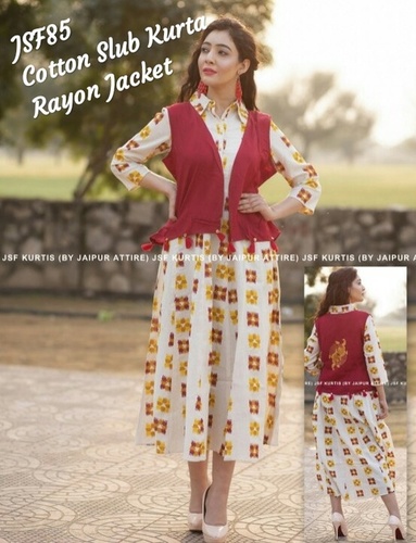 designer cotton kurti with rayon jacket