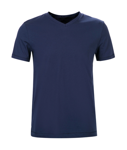 Men Solid V-Neck T-Shirt - 100% Cotton, Size S-XL, Color Navy Blue | Trendy Half Sleeve, Plain Pattern, Versatile For All Seasons, Can Be Printed
