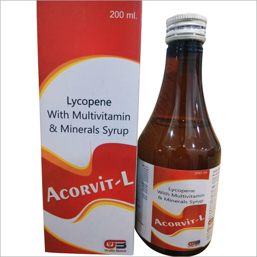Lycopene With Multivitamin & Mineral Syrup Ingredients: Lycopene6% 1000Mcg+Vitamin A 2500 I.U+ Vitamin E Acetate 10 I.U+ Vitamin C 50 Mcg +Selenium 35 Mcg + Zinc Sulphate 3 Mg+ Mangansese 2 Mg+Iodine 100 Mcg+ Copper 500 Mcg+Thiamine Hydrochloride 1.2 Mg+ Riboflavine As Sodium 5 Phosphate 1.2 Mg+ Pyridoxine Hydrochloride 1 Mg