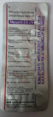 MINONIL ER 65 - 65 mg Minocycline Hydrochloride Tablets | Antibiotic Medicine for All Age Groups, Keep in Dry Place