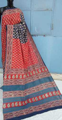 Multi Color Ajrakh Printed Saree