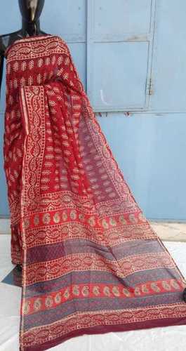 Red And All Pink Ajrakh Printed Chanderi Saree