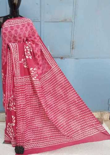 Cotton Saree - 6.3 m Length with 80 cm Blouse | Red Hand Block Printed Design
