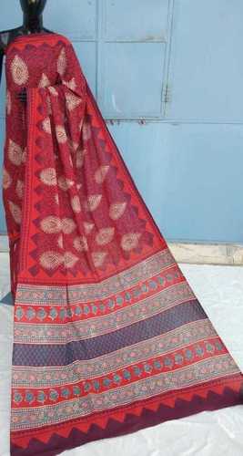 Red Ajrakh printed cotton Saree