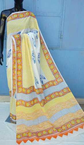 Yelllow Yellow Ladies Block Print Saree