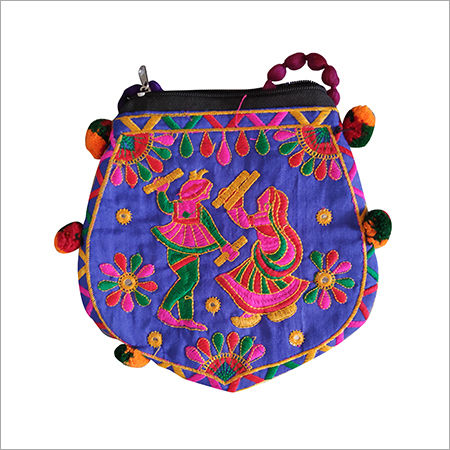 Handicraft embroidery Raja Rani Sling Bag with Pom Pom Dori