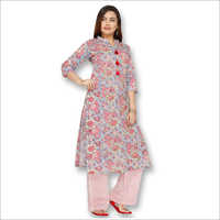 Ladies Rayon Printed Kurtis With Palazzo - Cotton, 45 Inch Length | Multicolour, Washable, Wrinkle Resistant, Sizes S-xxl