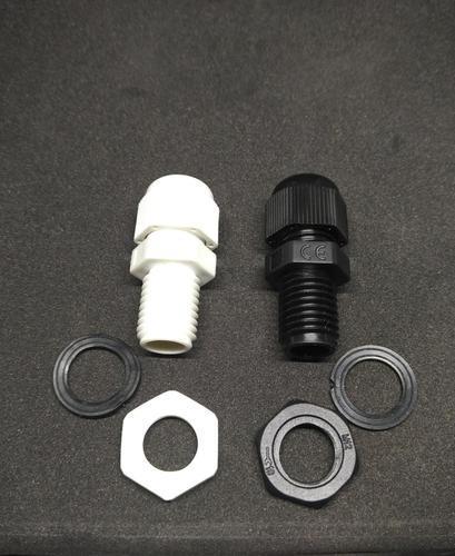 NYLON CABLE GLAND IN LONG THREAD - Nylon Construction IP66 Protection Silver and White Color | 12 Months Warranty Weight: 1-10 Grams