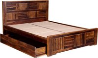 Fn Drawer Sheesham Solid Wood Queen Drawer Bed