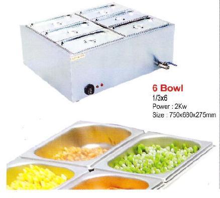 Bain Marie - Stainless Steel, 750x500x275mm, 2Kw | Six Bowls, Even Heating, Temperature Control, Energy Efficient