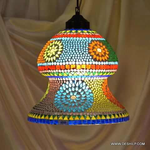 Rooftop Round MULTI MOSAIC GLASS WALL HANGING LAMP
