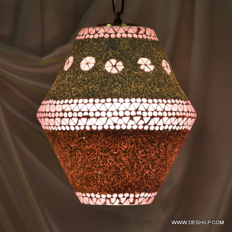 Dholak Shape Glass Mosaic Hanging Lamp