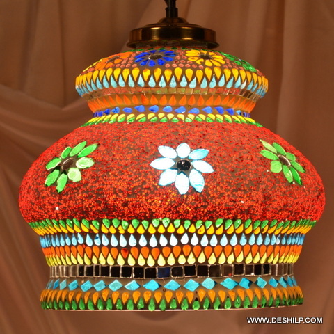 Red And Multicolor Mosaic Handmade Glass Wall Hanging - Design: Modern Art