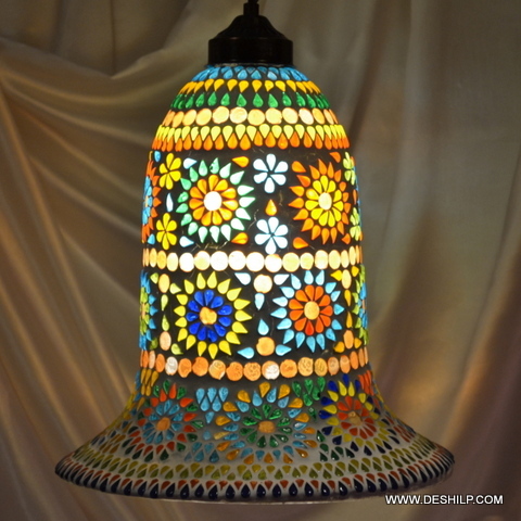 Multicolor Ghanta (Bell) Shape Glass Wall Hanging - Finish: Handmade