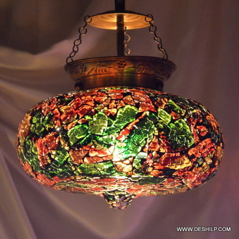 Multicolored Modern Art Multi Mosaic Glass Wall Hanging Lamp - Finish: Handmade
