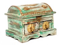 Vintage Decorative Handmade Indian Gujarati Wooden Brass Fitted Small Box