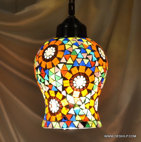 Hanging Mosaic Glass Lantern - Color: Multicolor