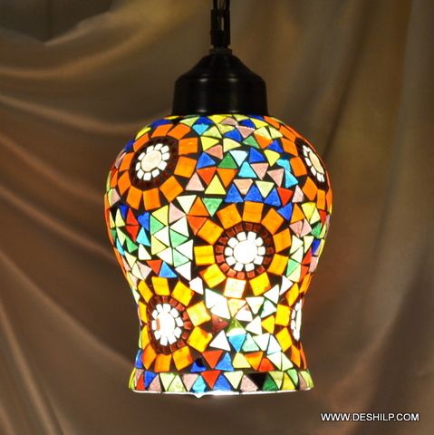 Multi Mosaic Glass Hanging Lamp