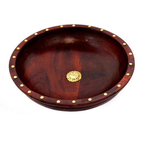 Designer Decorative Indian Handmade Brass Fitted Wooden Bowl - Material: Wood