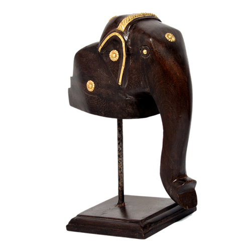 Decorative Craft Brass Fitted Wooden Elephant Mukhota Statue