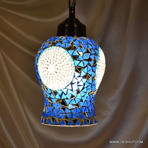 Sky Blue Decorated Glass Mosaic Wall Hanging
