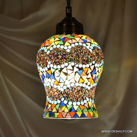 12X12 Inch Multicolored Multi Mosaic Glass Wall Hanging Lamp - Design: Modern Art